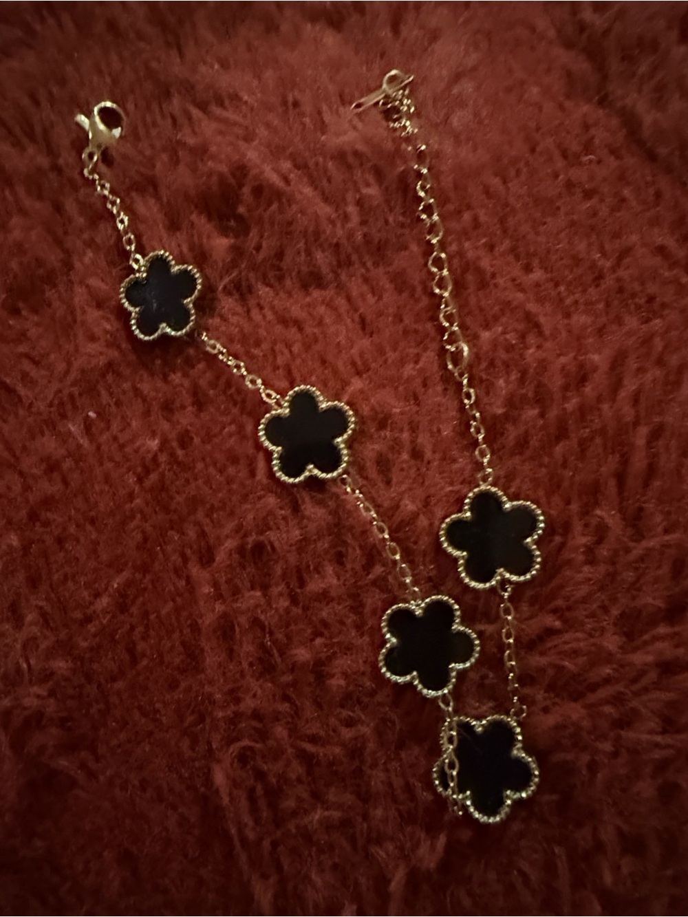 Gold and Black Clover Charm Bracelet - Women Jewelry
